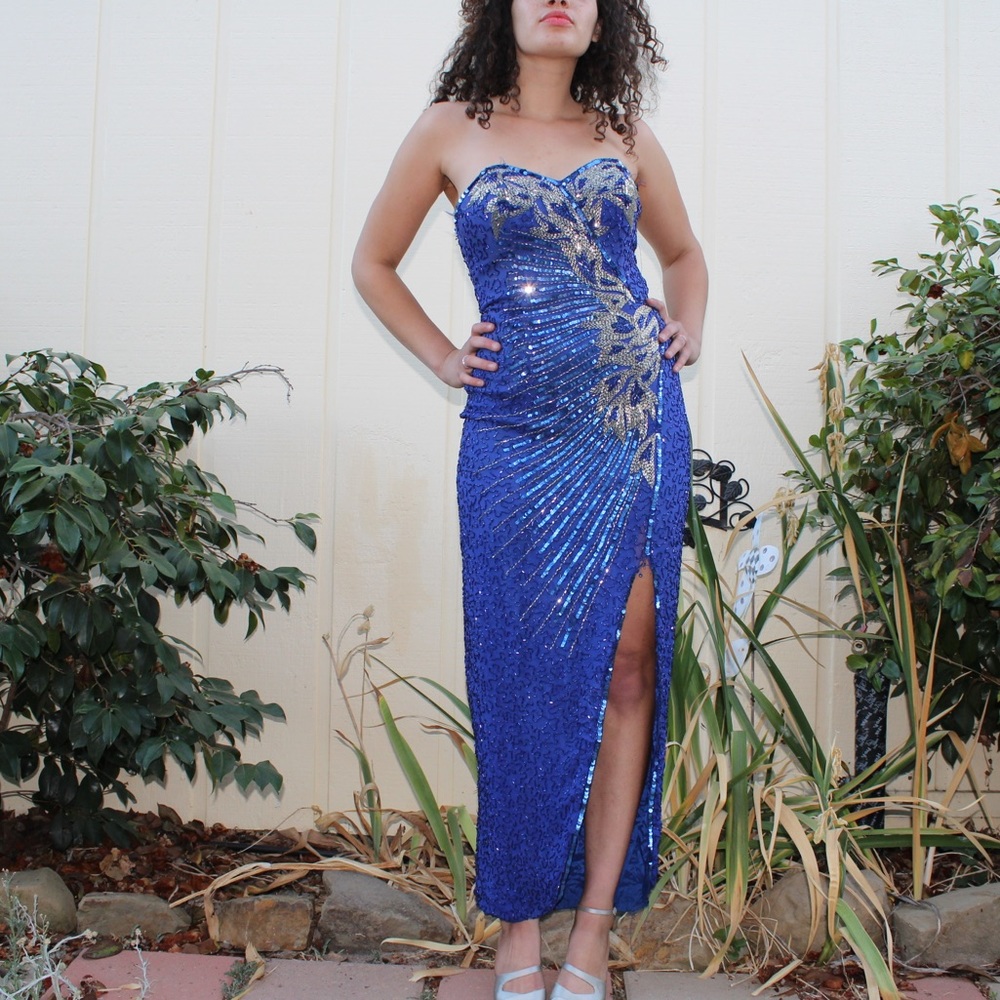 Niteline Electric Blue + Silver SILK Gown 👗💎🦋